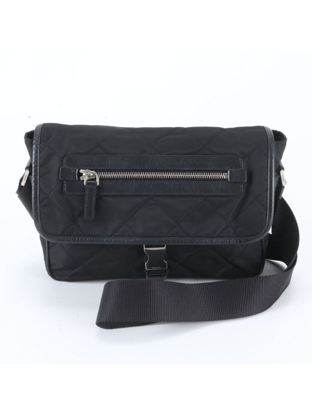 Prada White Tag with Tessuto Nylon Triangle Logo Leather Shoulder Bag
